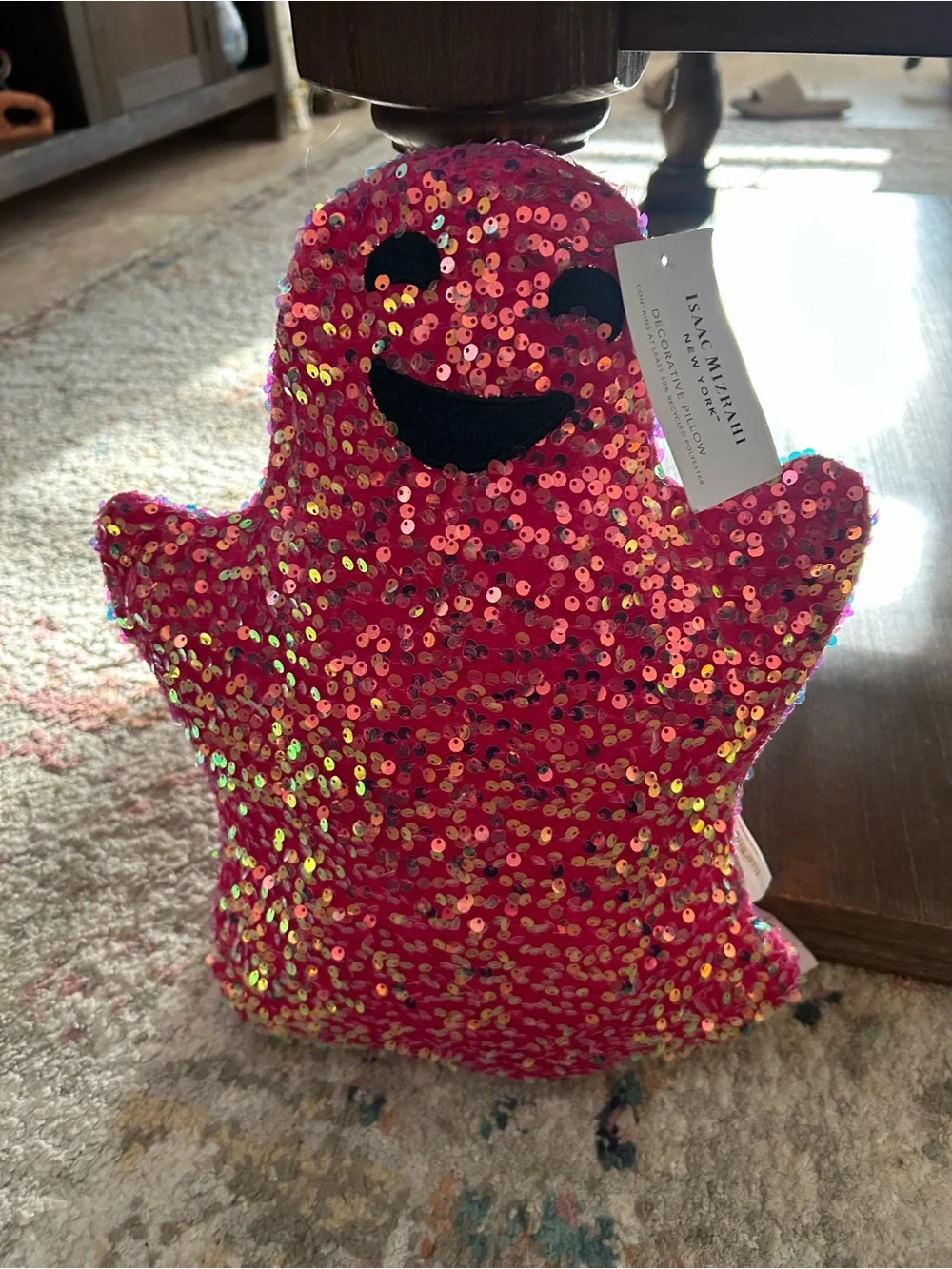Sequin Pink Ghost Accent Pillow by